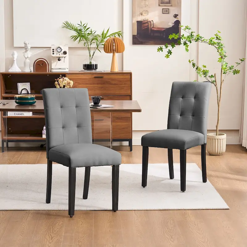 FERPIT Faux Leather Tufted Upholstered Dining Chairs Set of 2 - 17.5W x 23D x 36.5H