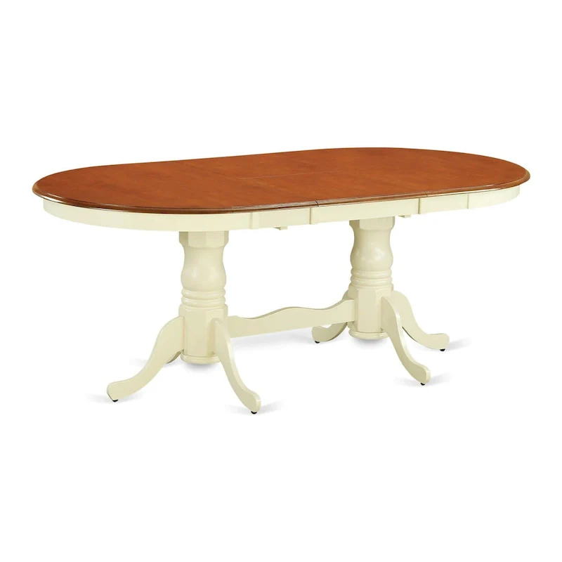 Buttermilk & Cherry / Saddle Brown / Black & Cherry Oval Extendable Dining Table with Double Pedestal Base & Butterfly Leaf – 6-Seater