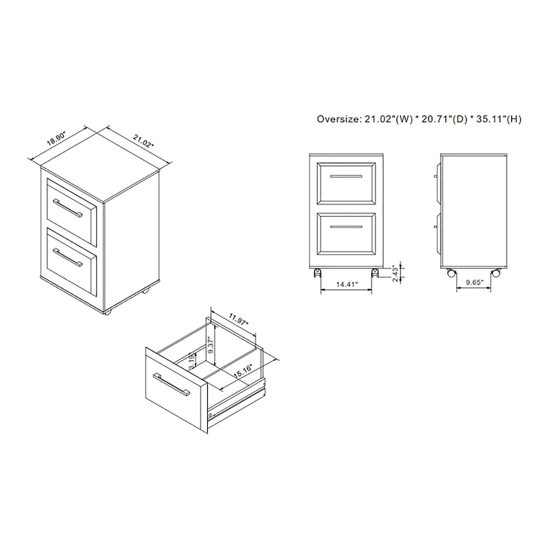 DH BASIC Urban Two-Drawer Mobile File Cabinet with Iron Bar Pulls by Denhour