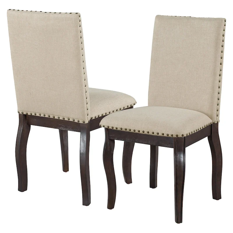 Wooden Upholstered Dining Chairs with Nailhead