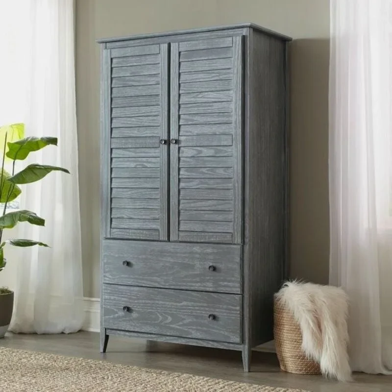 FarmHome Louvered Distressed Solid Pine Armoire