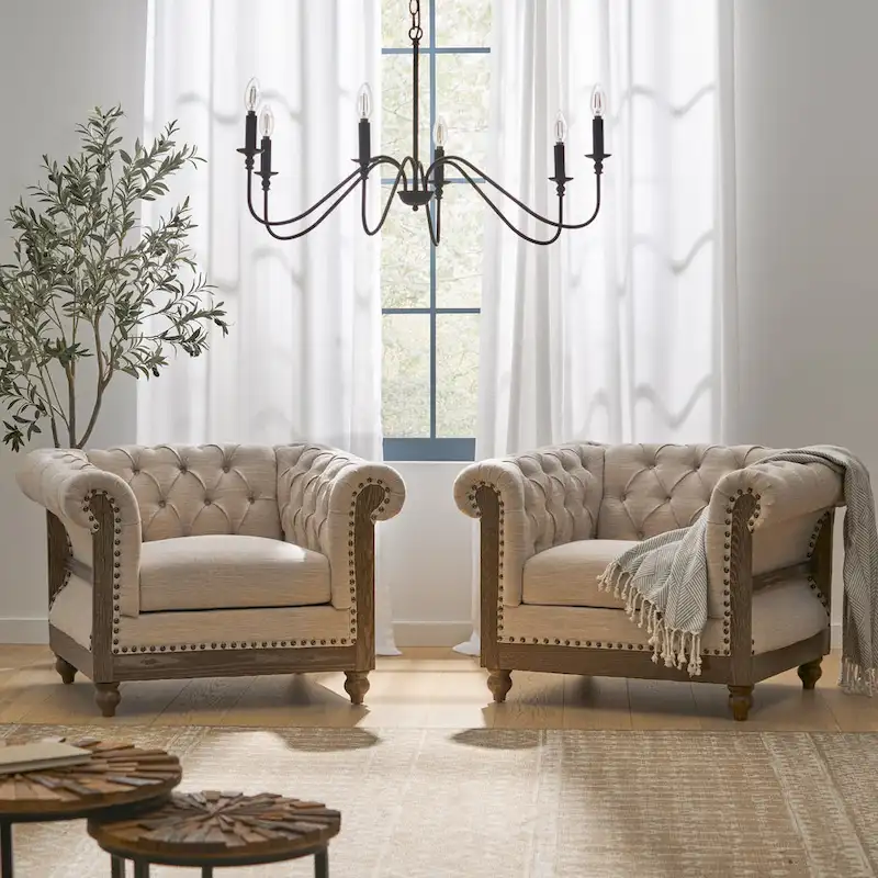 Button Tufted Club Chair with Nailhead Trim