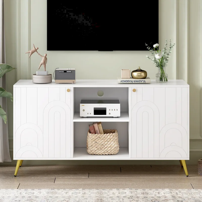 TV Stand for TVs up to 55 Inches, Entertainment Center Media Console,Adjustable Shelf, Metal Legs, Handles and Anti-tip Device