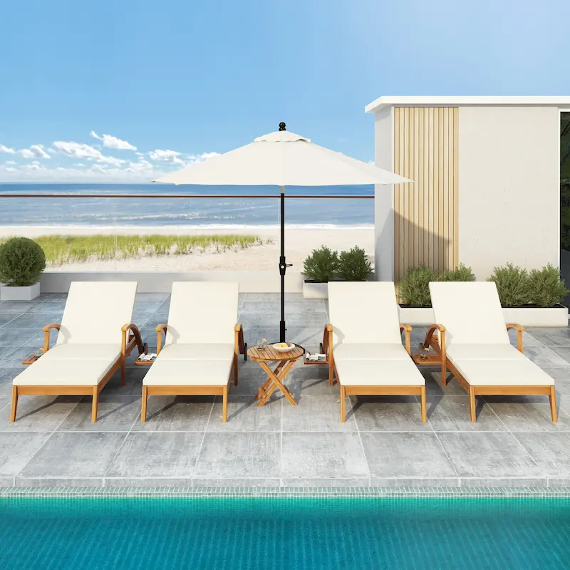 Christopher Knight Home - Azazel Acacia Wood Outdoor Chaise Lounge With Side Table Set
