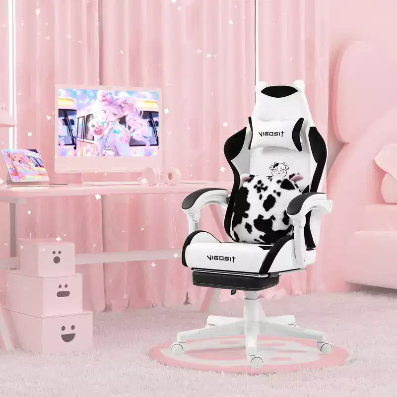 Okak Modern Cute Animal Swivel Gamer Chair with Paw Lumbar Cushion,High Ergonomic Task Chair Computer Chair for Adults