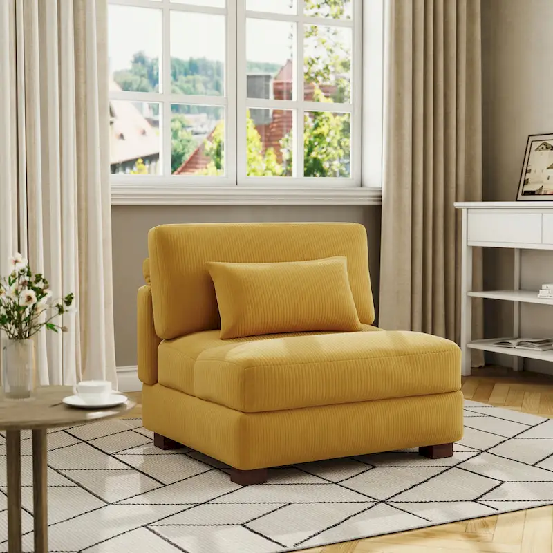 Corduroy Upholstered Armless Accent Chair with Adjustable Headrest