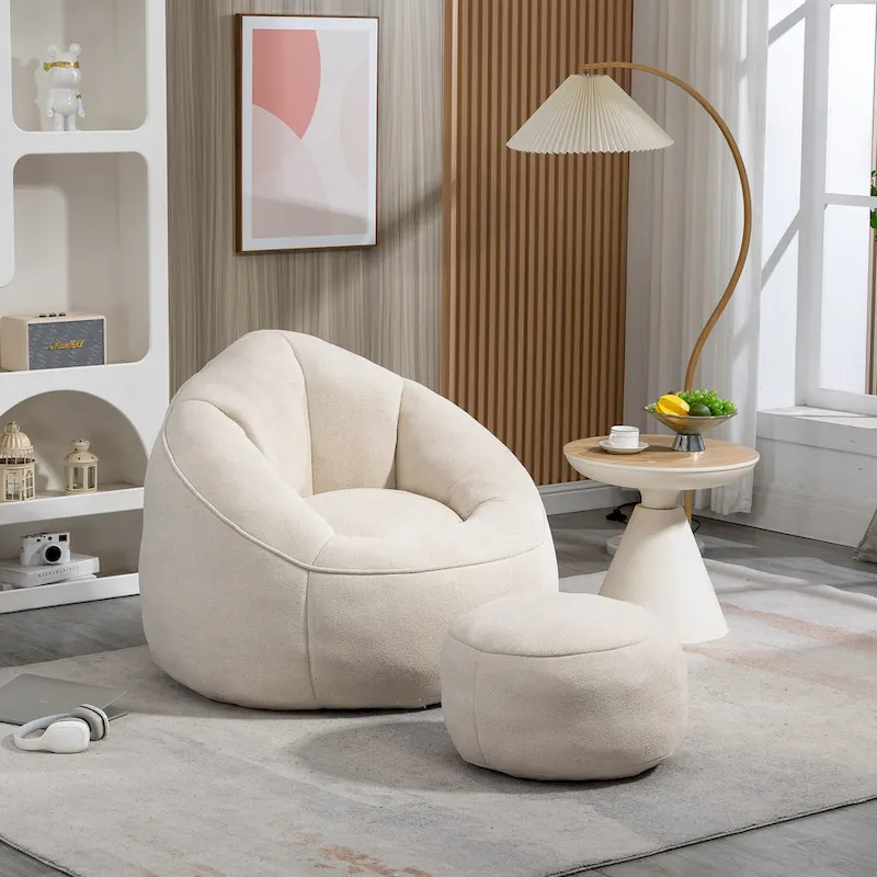 Beige Modern 40 Microfiber Accent Chair with Ottoman