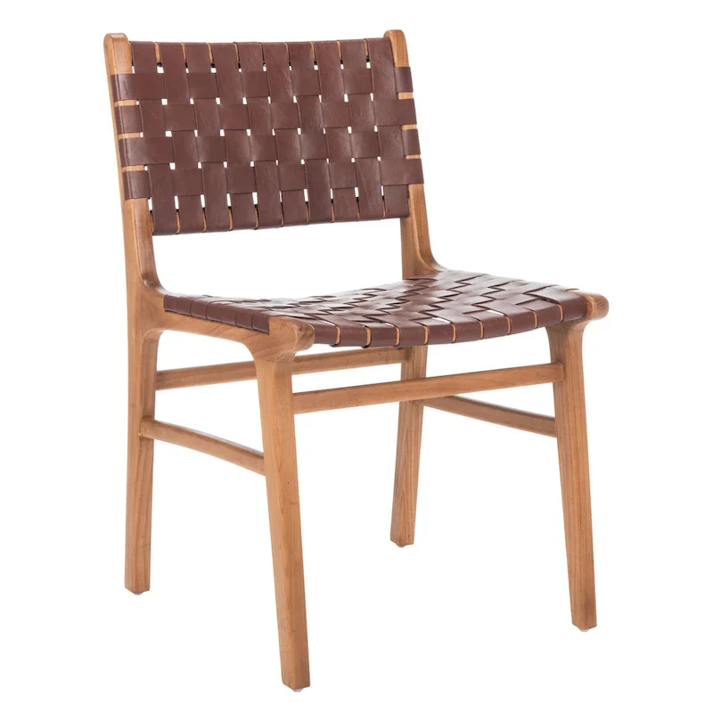 SAFAVIEH Hildred Woven Leather Dining Chair - Cognac / Natural - 20Wx22Dx33H