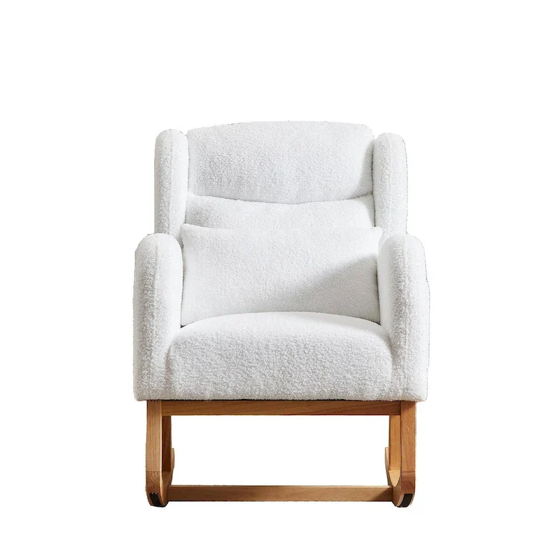 Modern Accent High Backrest Living Room Lounge Arm Rocking Chair, Two Side Pocket