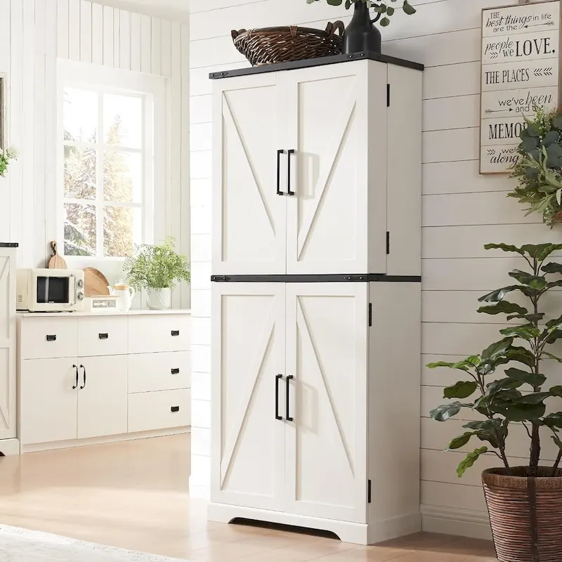 72 Tall Farmhouse Kitchen Pantry, Storage Cabinet with Barn Doors - N/A