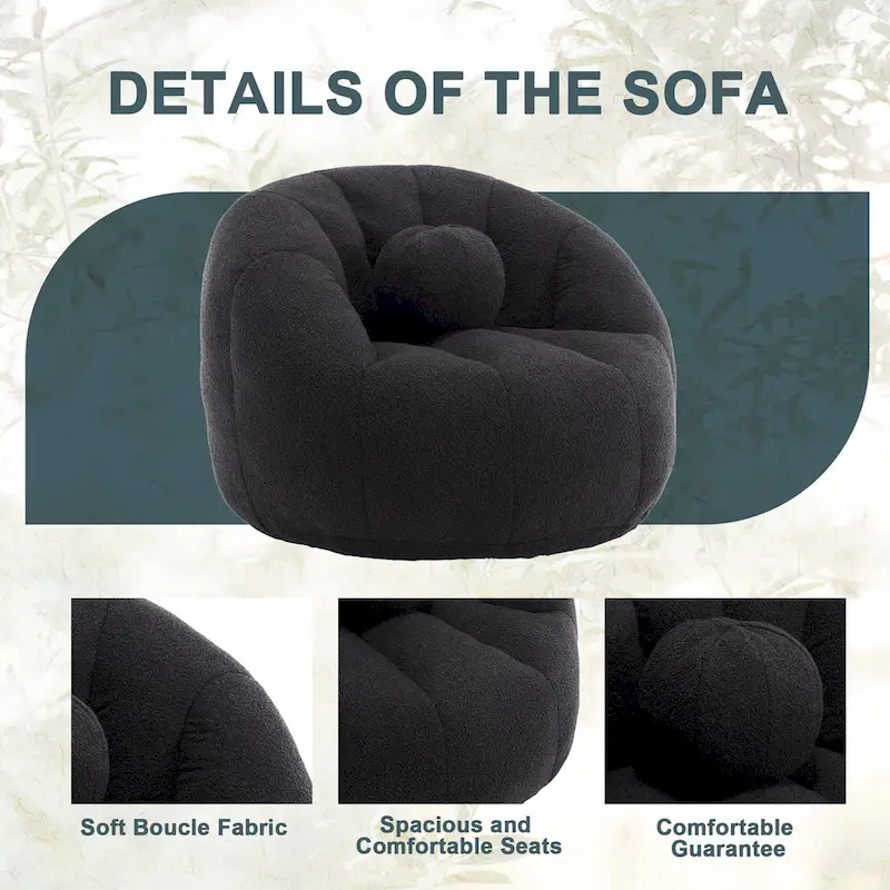 HOMEFUN Boucle Upholstered Round Lazy Cozy Bean Bag Chair With a Pillow