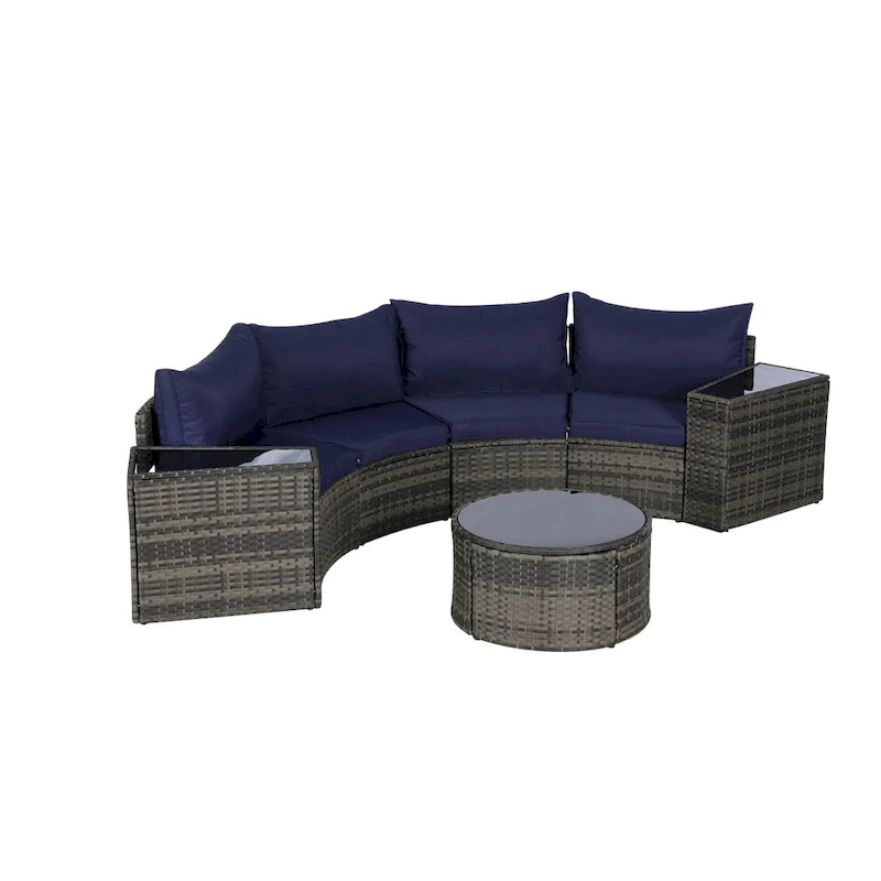 7-Piece Half-Moon Sectional Sofa Set with Glass Table