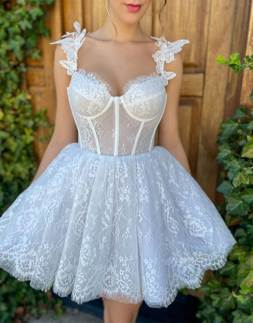 A-line Sweetheart White Corset Homecoming Dress