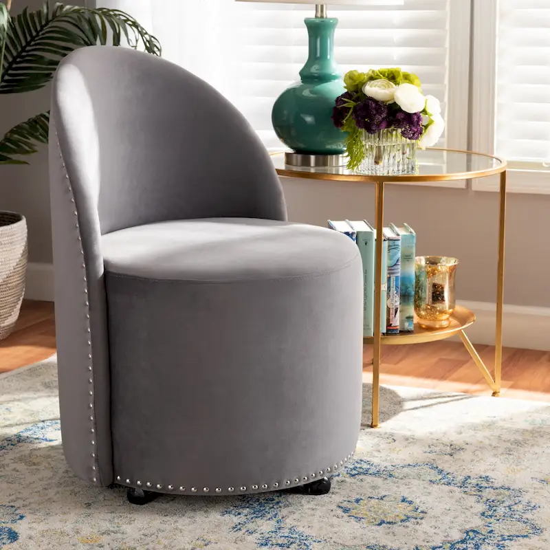 Navy Blue / Grey Velvet Rolling Accent Chair, Single Seat