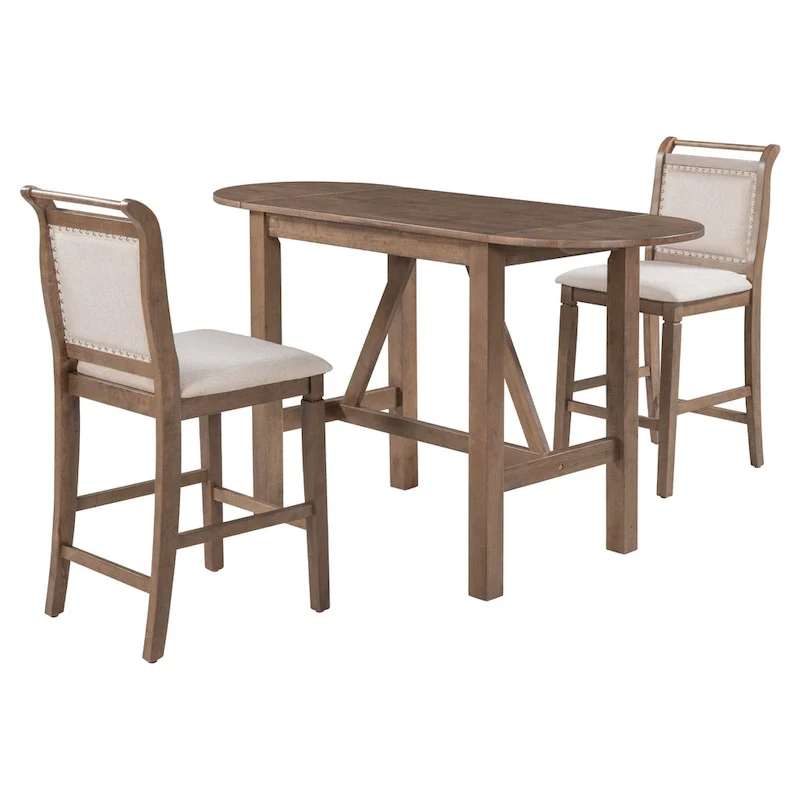 3-Piece Rustic Dining Set with Drop Leaf & 2 Chairs