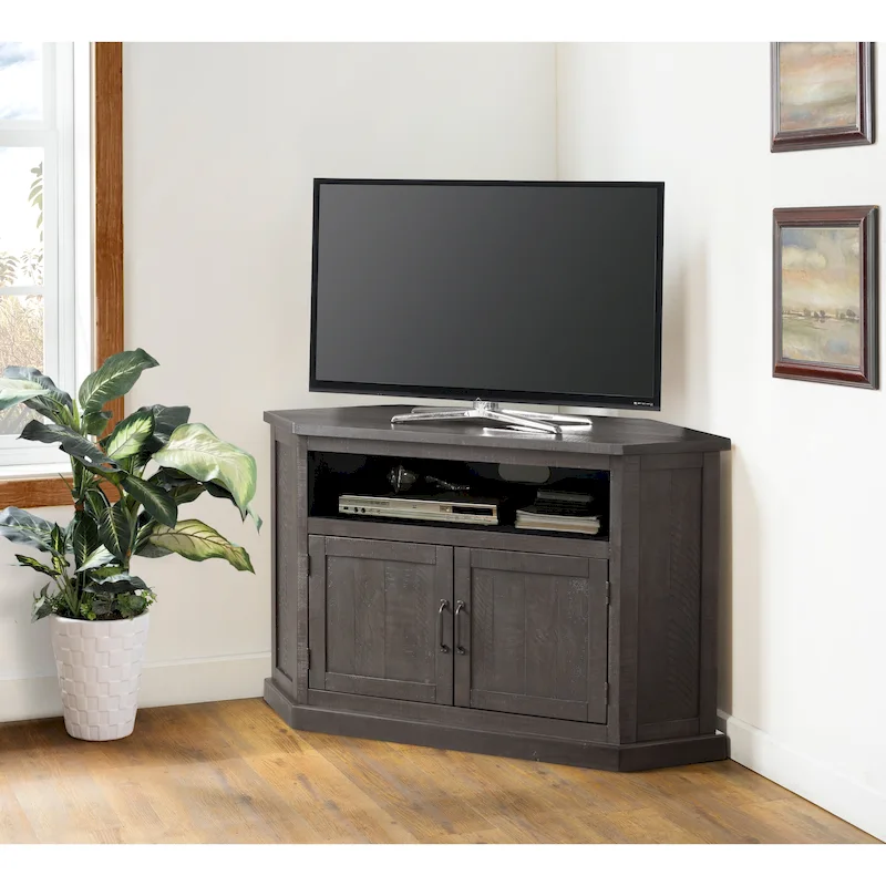 Rustic 50-Inch Solid Wood Corner TV Stand with Cabinet Storage