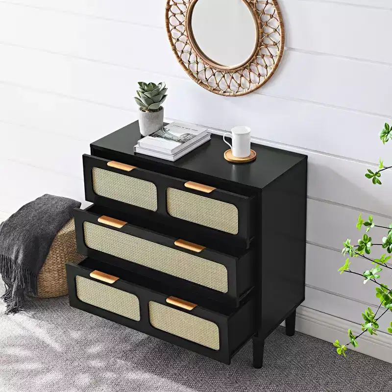 6-Drawer Rattan Wood Dresser, Brown, Single User