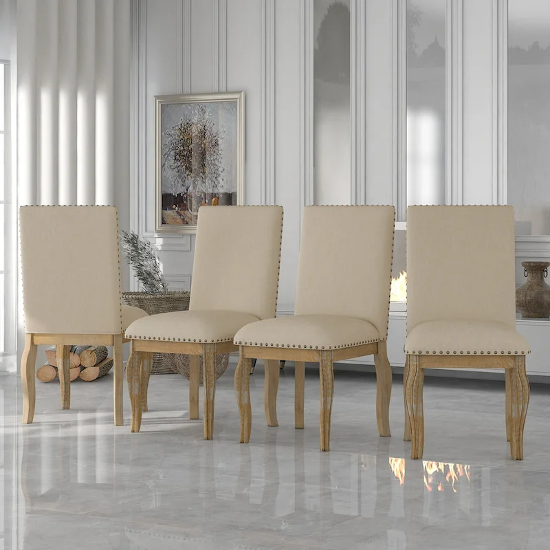 Dining Chairs Wood Upholstered Fabirc Dining Room Chairs with Nailhead,Set of 4