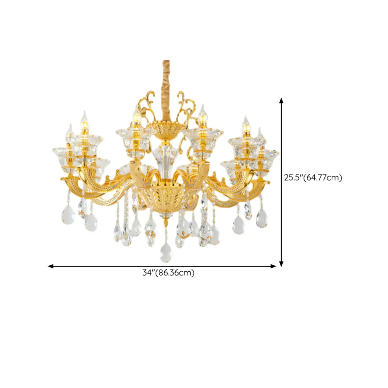 Living Room Golden Crystal Pendant Up Light Chandelier With Candelabra