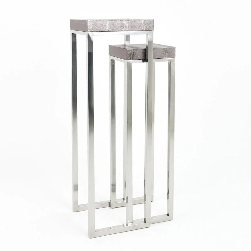 Empire Art Direct Silver Faux Lizard Leather Tall Nesting Tables (Set of 2) - 12 x 38