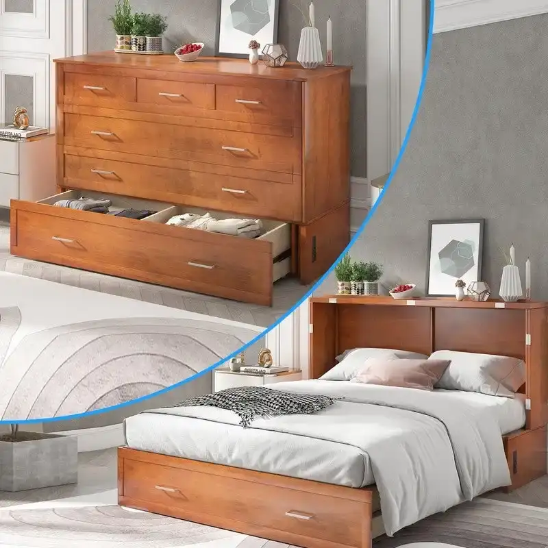 Mixoy Murphy Bed Cabinet Bed Chest with Mattress & Drawer