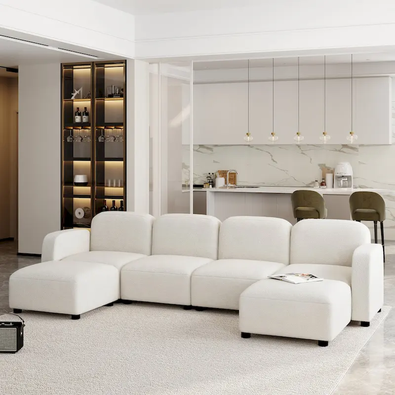 116 Modular U-Shaped Velvet 6-Seat Sectional Sofa with Two Ottomans, Reversible Design for Customizable Living Space
