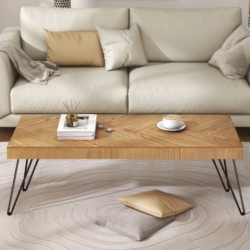 Modern Coffee Table with Metal Legs - 19.60 x 43.30 x 17.80