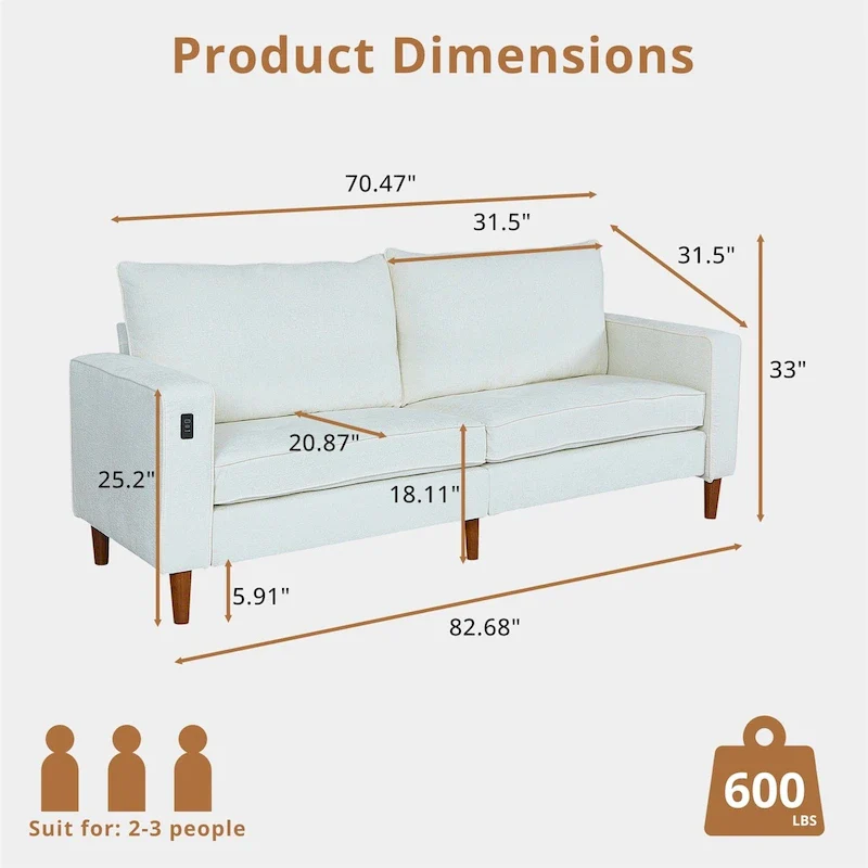 82.6 Inch Modern Living Room Chenille Recliner Sofa, loveseat Sofa,Removable Sofa Cover with USB, Easy to Instal