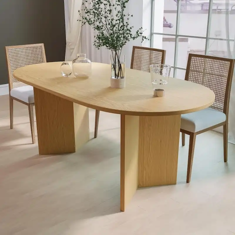 Lumioca Modern Oak Wood Top 67 in. Double Pedestal Base Dining Table