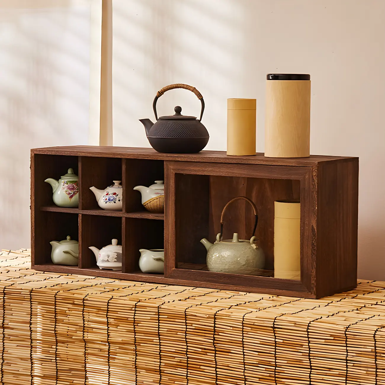 Brown Wood Floating Open Storage China Cabinet