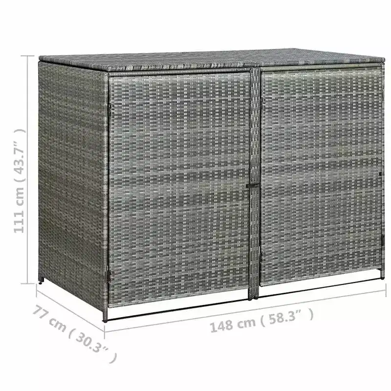 vidaXL Double Wheelie Bin Shed with Lid, Poly Rattan