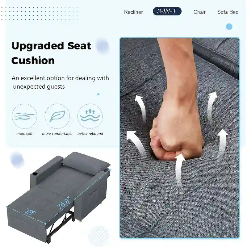 AECOJOY Adjustable Sleeper Chair Bed 3-in-1 Convertible Futon Sofa