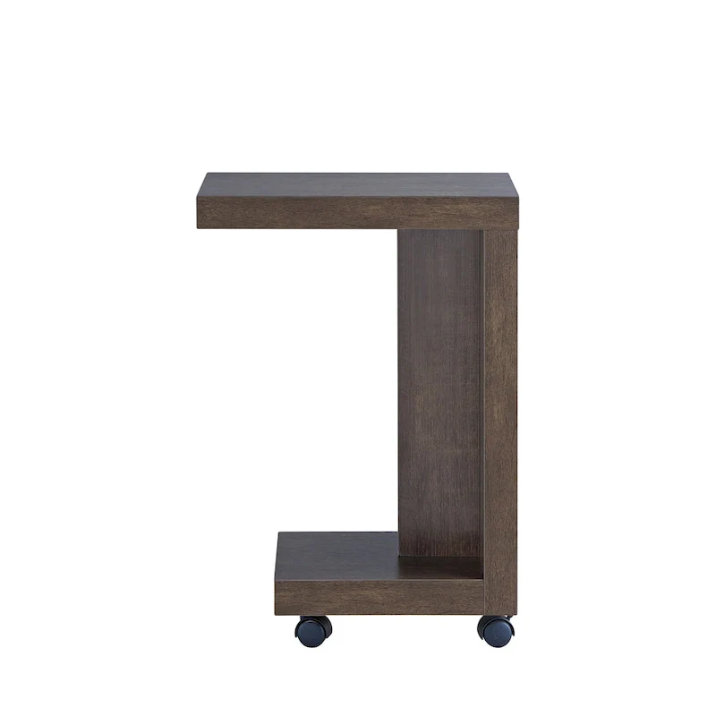 Modern Mobile 18-Inch Side Table with Locking Caster Wheels & Bottom Shelf