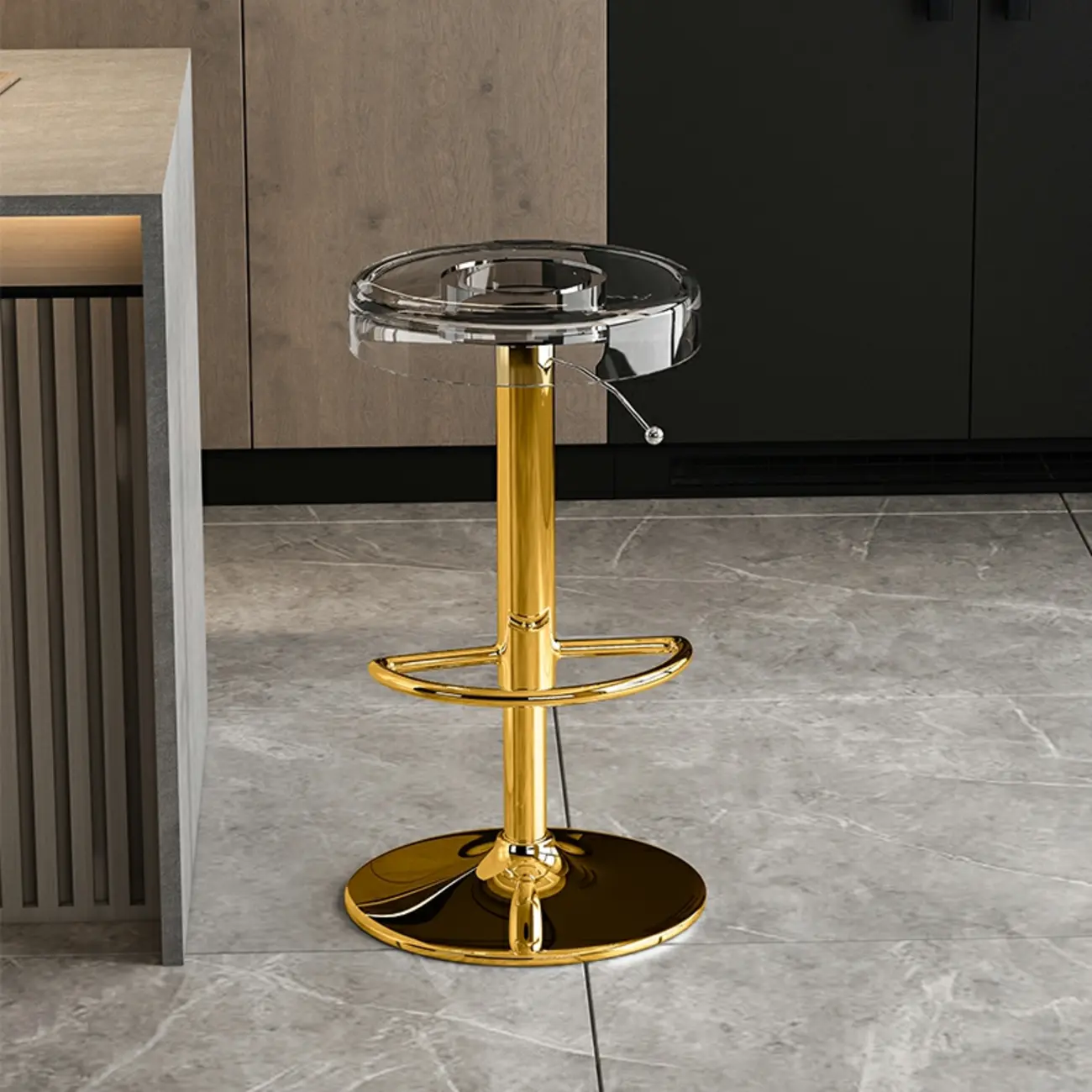 Sleek Metal Clear Acrylic Swivel Adjustable Bar Stool