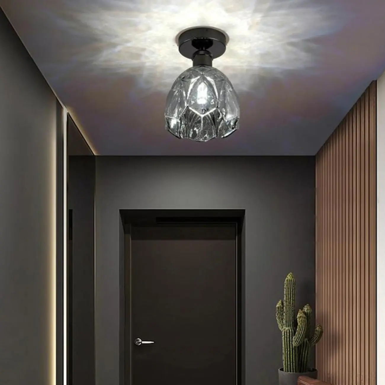Black Conical Clear Glass Modern Semi Flush Ceiling Light