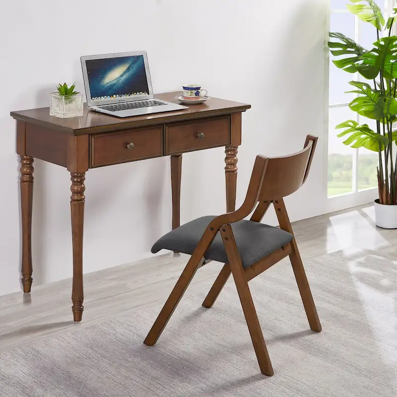 2-Piece Upholstered Folding Dining Chair, Space Saving Wood Chairs - 2-Pack