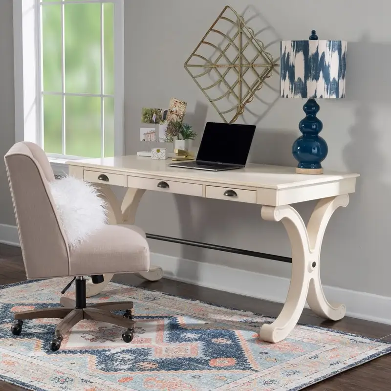 Grey Writing Desk with 3 Drawers, 1-Person