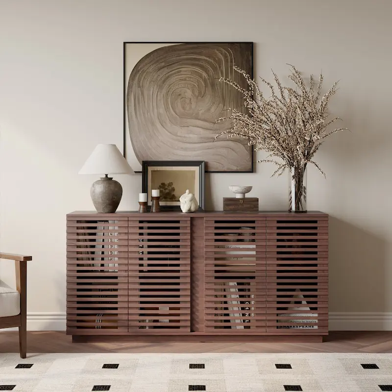 Buffet Sideboard with Slatted Wood Doors - Oak