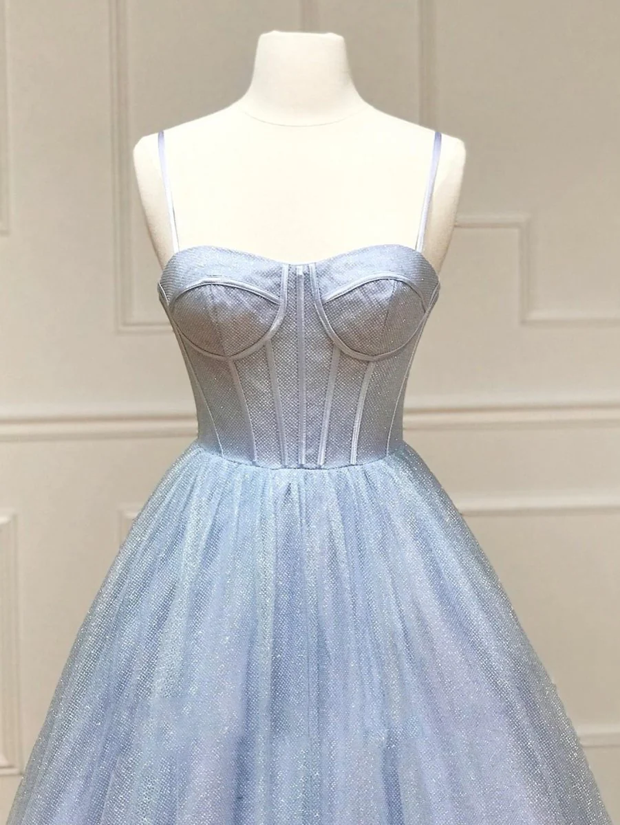 A Line Glitter Tulle Prom Dress with Pockets