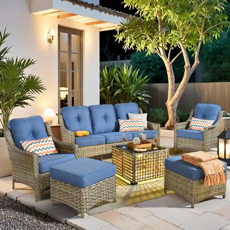 HOOOWOOO 6-pieces Wicker Patio Furniture Conversation Set with Coffee Table