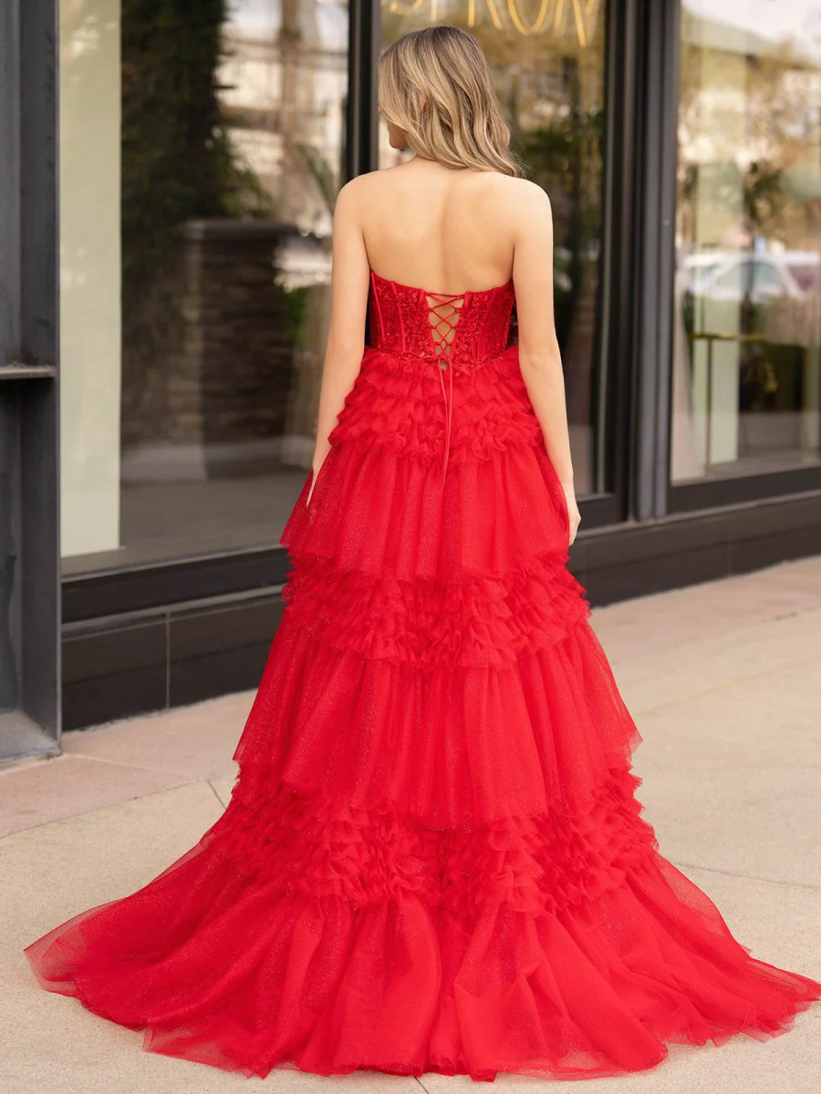 A-Line Sweetheart Tiered Long Tulle Prom Dress