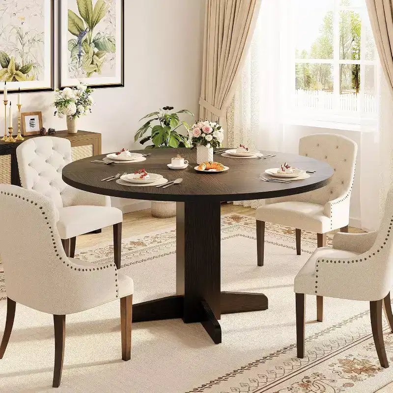 Acekool 47 Round Dining Table, Farmhouse Pedestal Table for 4-6, Dinner Table for Living Room