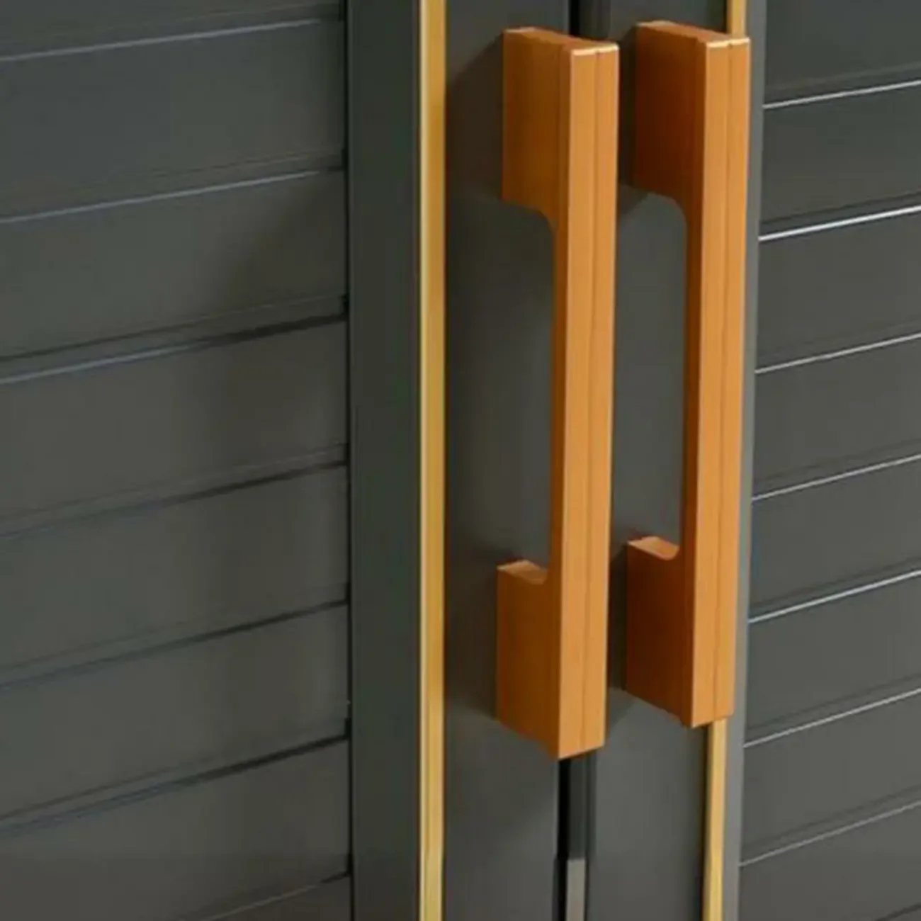 Luxury Grey Metal Entryway Shoe Cabinet with Gold Trim