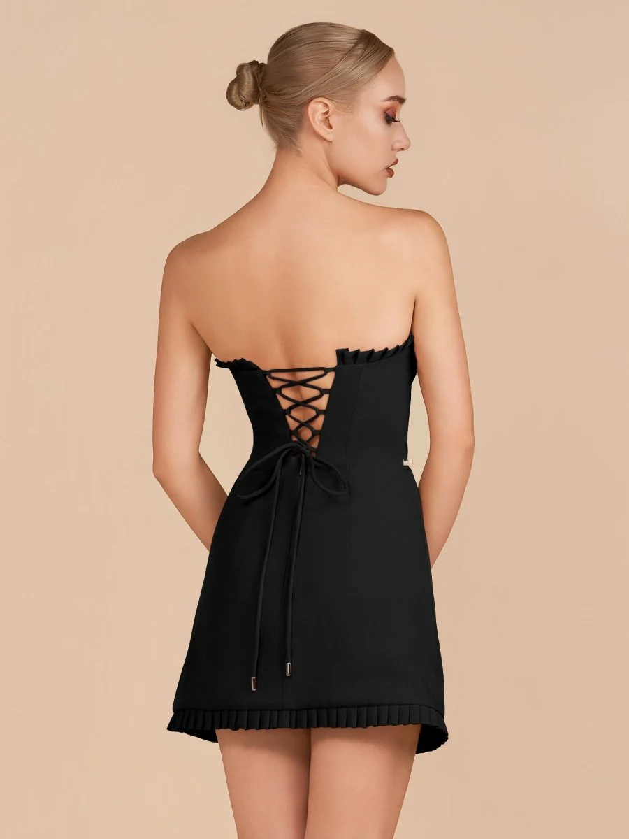 Black - A-Line Strapless Ruffles Short Homecoming Dresses