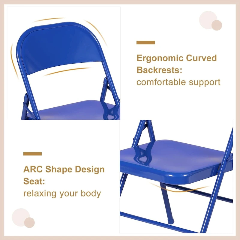 VECELO Folding Chairs Set of 4 Metal Frame Steel Seat with Triple Braced