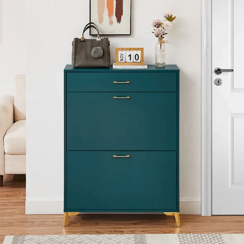 Shoe Storage Cabinet for Entryway, Free Standing Shoe Organizer with 2 Flip Drawers, Hidden Shoe Rack Storage Organizer