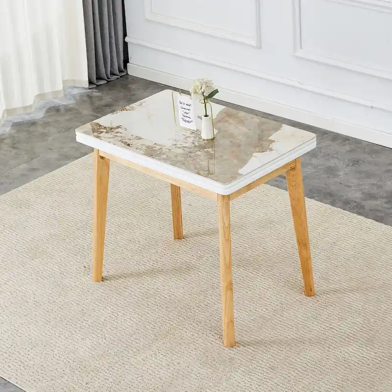 Imitation Marble White Sintered Stone Tabletop With Rubber Wooden Legs,Foldable Computer Desk,Foldable Office Desk