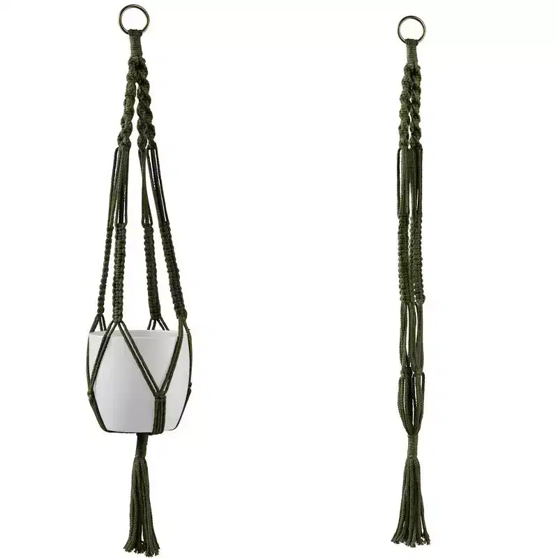 Tierra Garden 35 Macrame Plant Hanger  Boho Chic Accent, Available in Beige, Green, and Gray, Perfectly Fits 6.3 Indoor Ceramic Pot