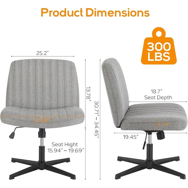 Office Desk Chair - Armless - Swivel with Wheels