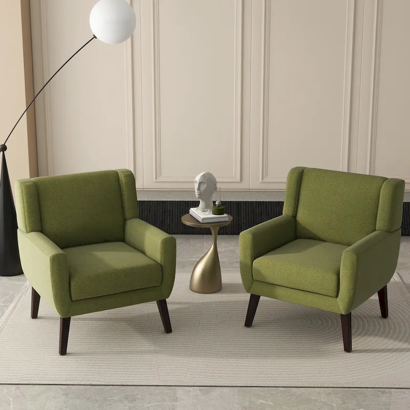 Linen Upholstered Accent Chair Wingback Armchair Set of 2